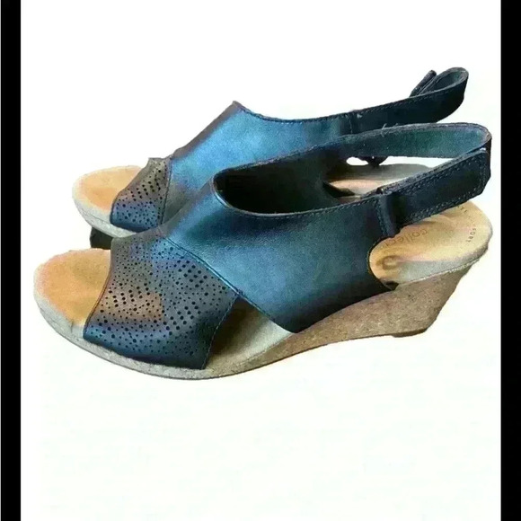 Clarks Ultimate Comfort Collection Wedge Sandals Size 9M  Black Leather - Picture 3 of 6